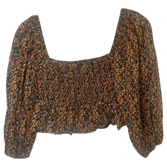 Faithfull The Brand X Revolve Vivica Linen Puff Sleeve Floral Crop Top Size 4 - Picture 3 of 5